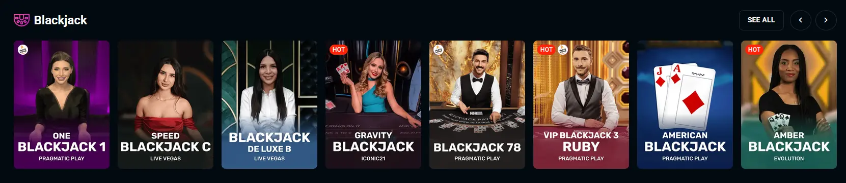Live Blackjack table at Spinsup Casino with multiple seat options