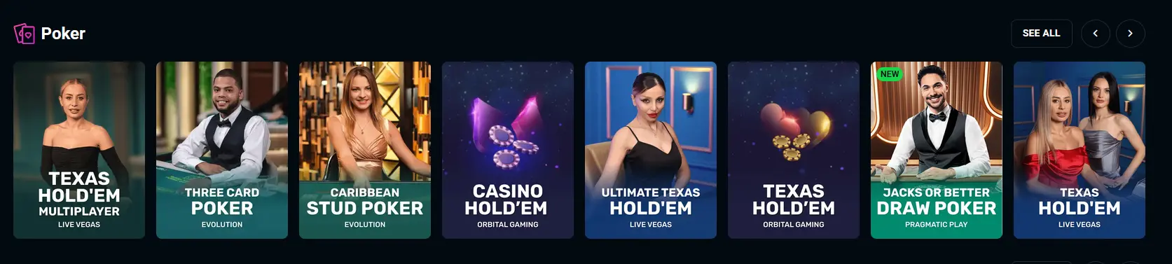 Casino Hold'em live poker table available at Spinsup Casino